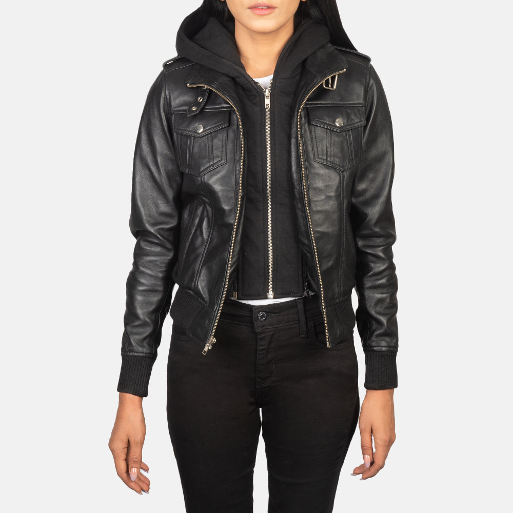 
Roslyn Hooded Leren Bomberjack voor Dames – alternate product view 1