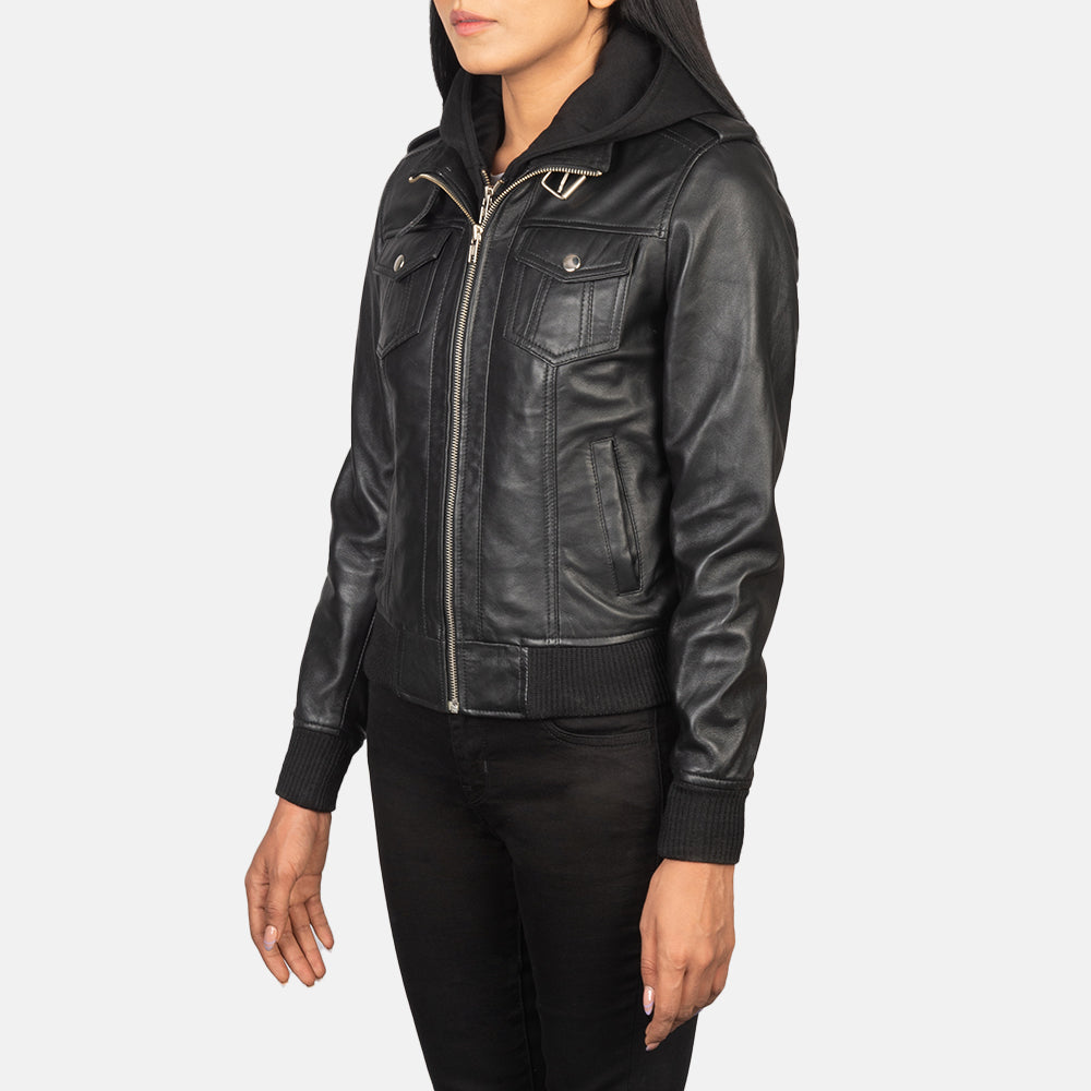 
Roslyn Hooded Leren Bomberjack voor Dames – alternate product view 2