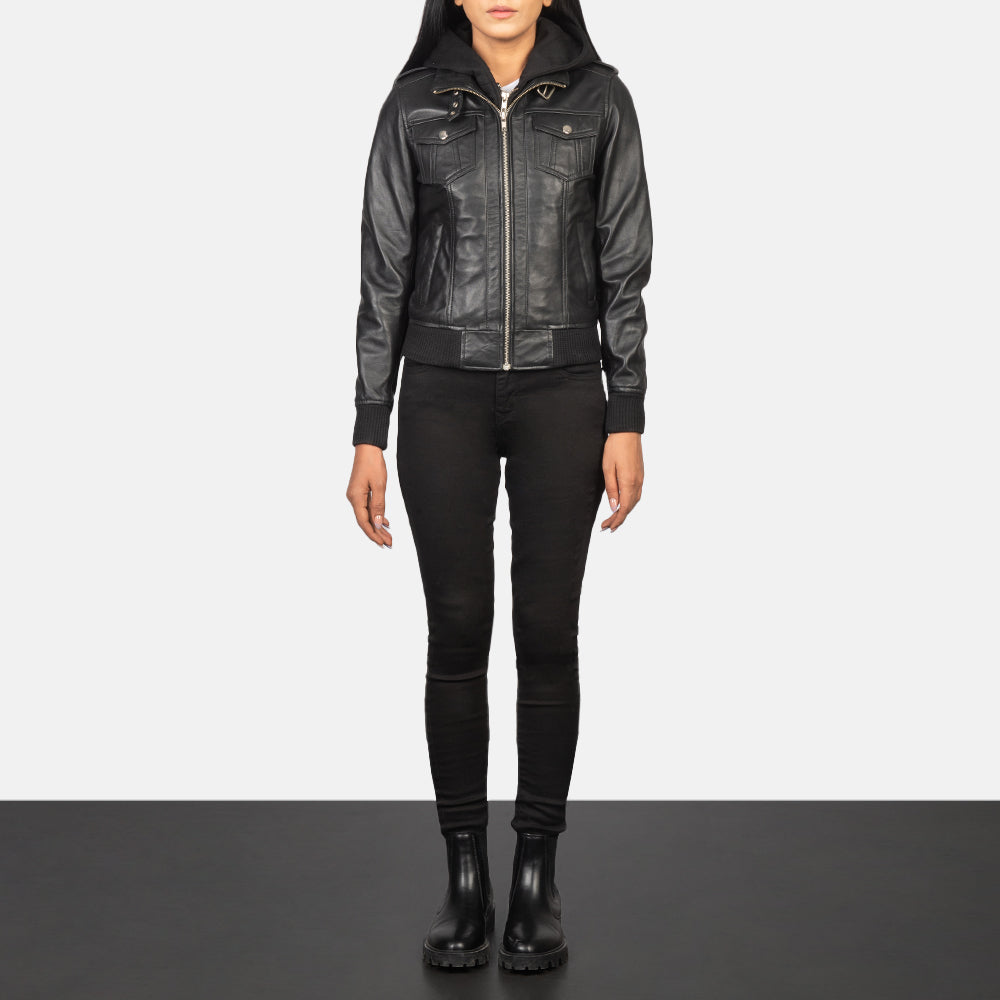 
Roslyn Hooded Leren Bomberjack voor Dames – alternate product view 3