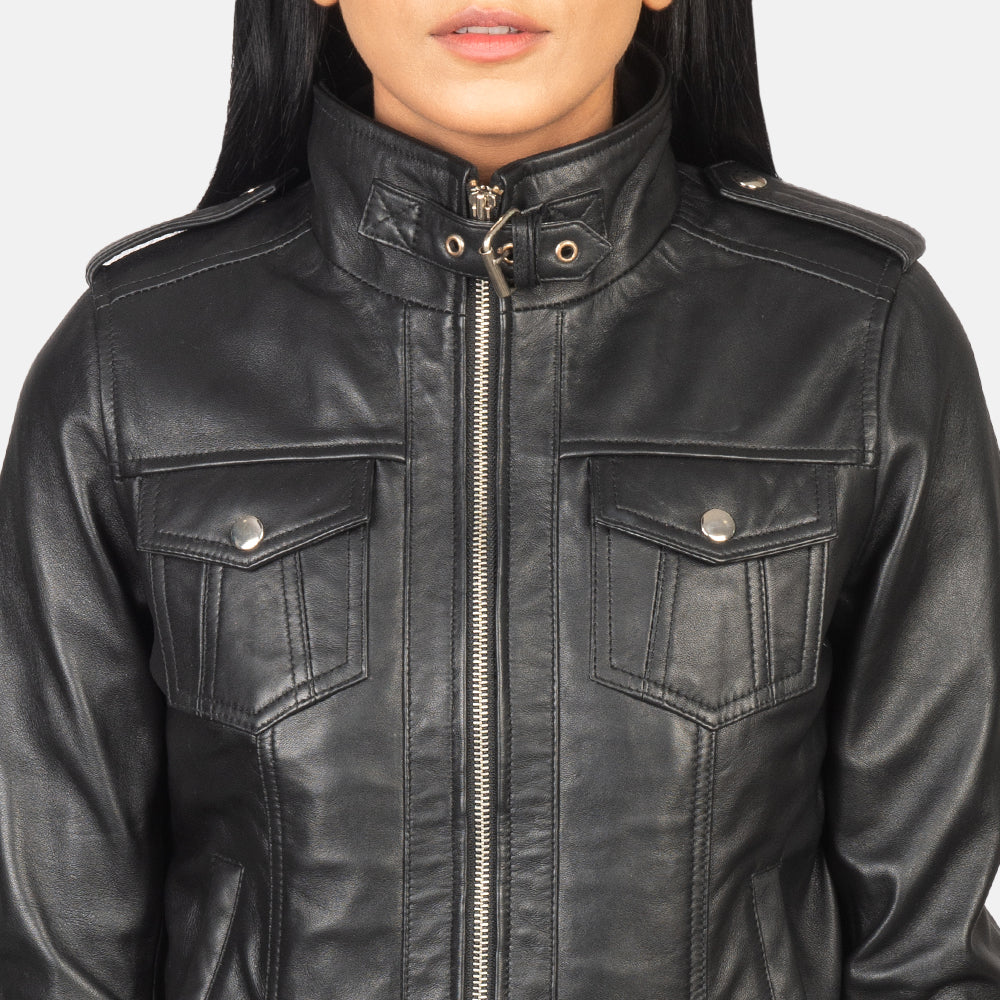 
Roslyn Hooded Leren Bomberjack voor Dames – alternate product view 6