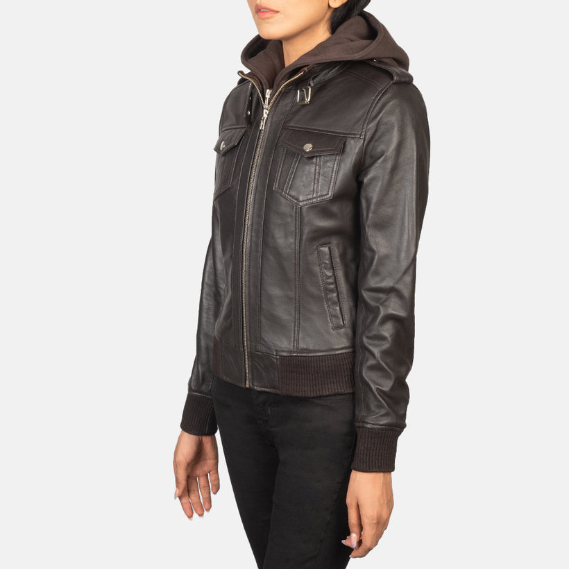 Roslyn Hooded Leren Bomberjack voor Dames