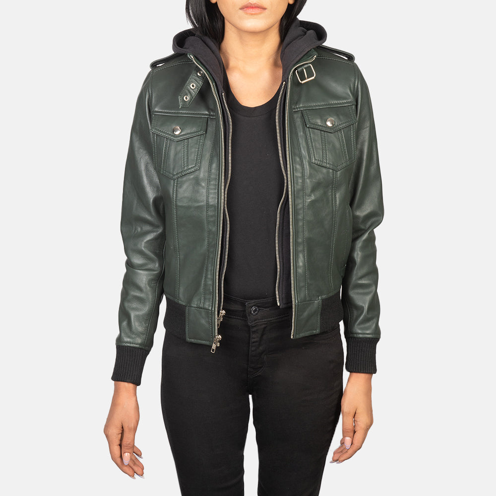 
Roslyn Hooded Leren Bomberjack voor Dames – alternate product view 1