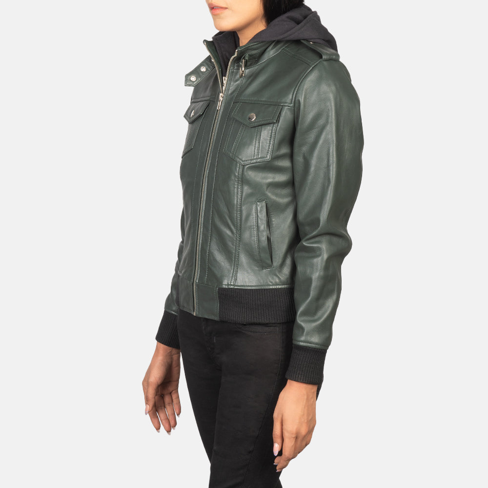 
Roslyn Hooded Leren Bomberjack voor Dames – alternate product view 2