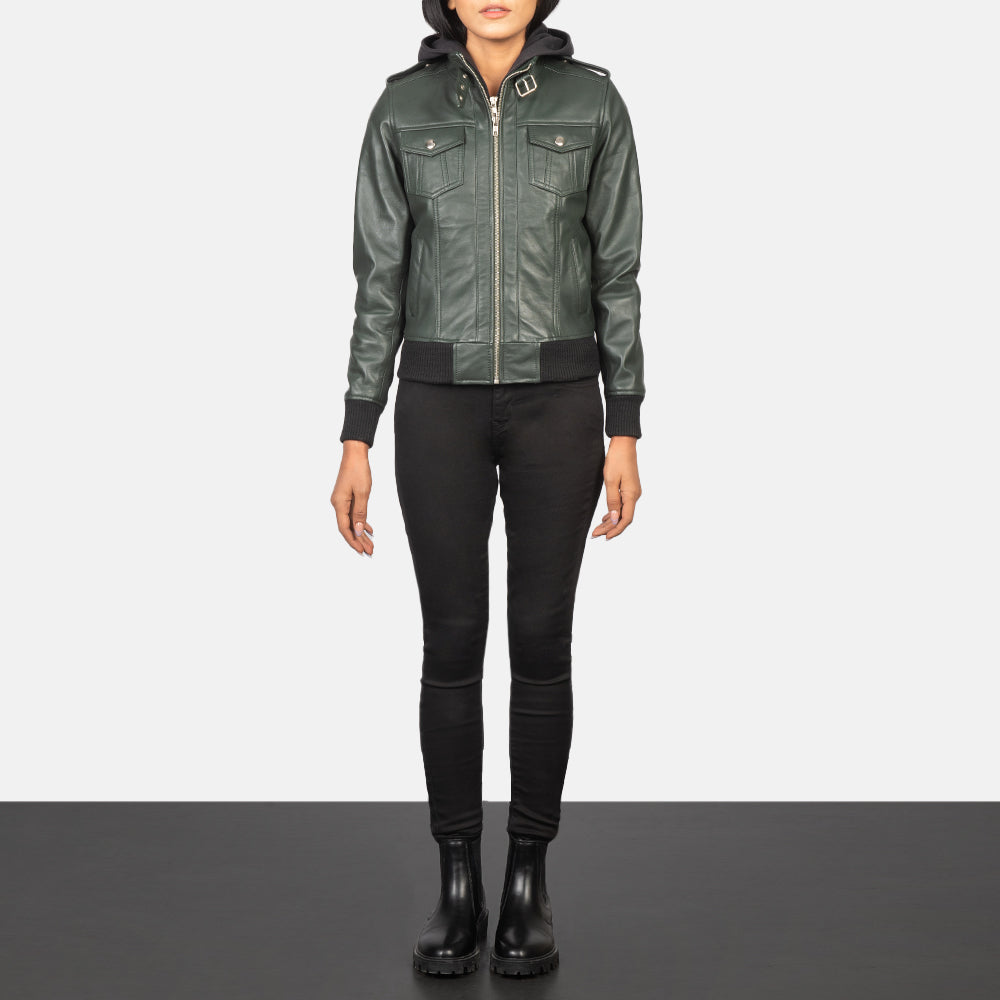 
Roslyn Hooded Leren Bomberjack voor Dames – alternate product view 3