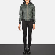 
Roslyn Hooded Leren Bomberjack voor Dames – alternate product view 3