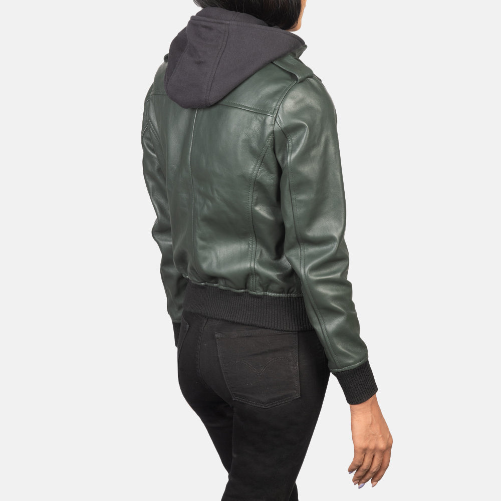 
Roslyn Hooded Leren Bomberjack voor Dames – alternate product view 5