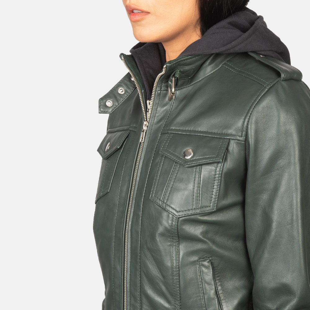 
Roslyn Hooded Leren Bomberjack voor Dames – alternate product view 6