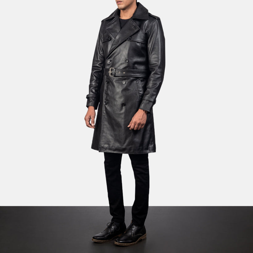 Royson Zwart Leather Duster Leren Jas voor Heren
