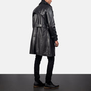 Men's Royson Zwart Leather Duster Leren Jas voor Heren - Lateral Side Profile View Showing Sleeve Cut &amp; Athletic Taper Fit