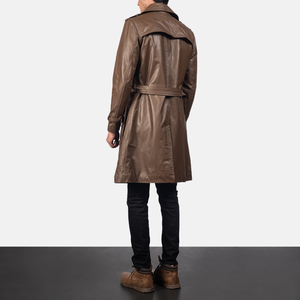 
Royson Bruin Leather Duster Leren Jas voor Heren - Zijaanzicht met ergonomische mouwsnede