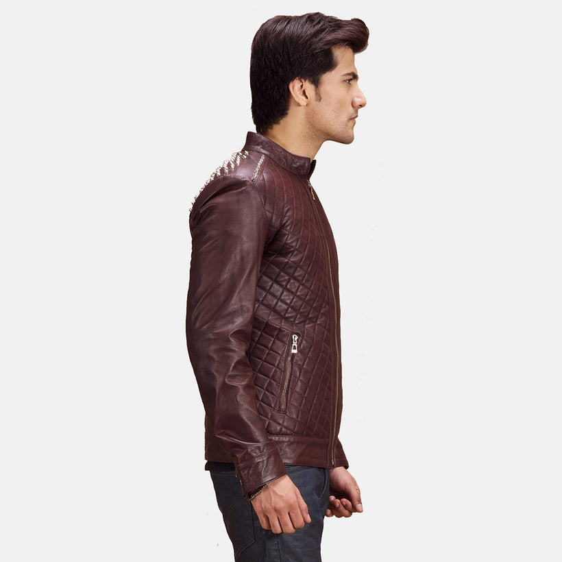 Rumano Jae Kastanjebruin Leren Bikerjack voor Heren
