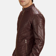 
Detailopname of Band & Zipper Hardware on Rumano Jae Kastanjebruin Leren Bikerjack voor Heren
