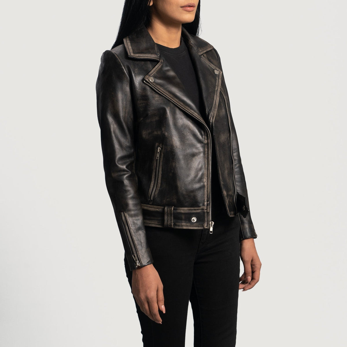 
Rumy Kastanjebruin Leren Bikerjack voor Dames – alternate product view 2