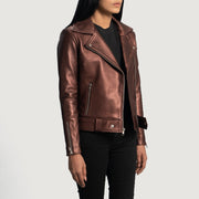 
Maroon Sheepskin Leather Biker Jacket - Achteraanzicht met getailleerde schouders & strakke zoom
