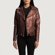
Rumy Maroon Leather Biker Jacket - Zijaanzicht met ergonomische mouwsnede