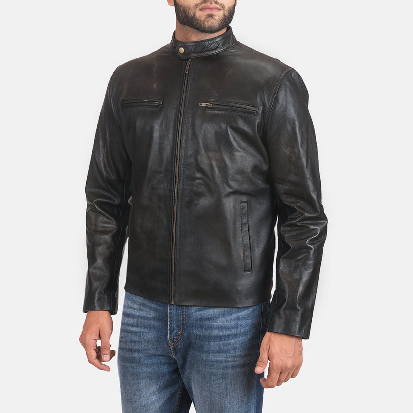 Rustic Leren Bikerjack voor Heren