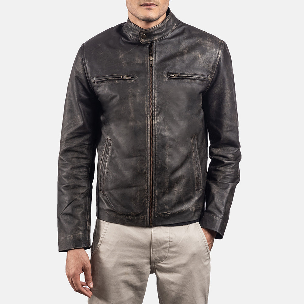 Rustic Leren Bikerjack voor Heren – alternate product view 3
