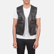 
Safari Bruin Leren Gilet voor Heren in Brown Sheepskin Leather - Vooraanzicht & getailleerd silhouet | Online kopen