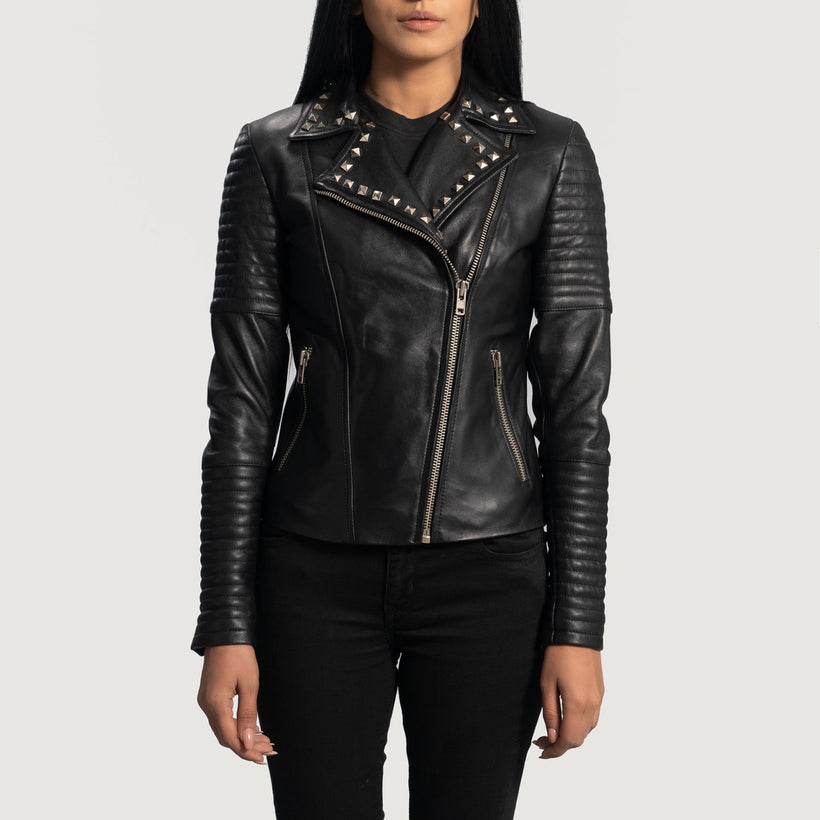 Sally Mae Studded Zwart Leren Bikerjack voor Dames