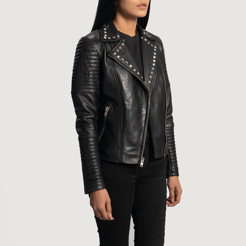 Sally Mae Studded Zwart Leren Bikerjack voor Dames