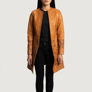 Women's Sandy Lichtbruin Dye Leren Jas voor Dames - Lateral Side Profile View Showing Sleeve Cut &amp; Athletic Taper Fit