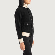 
Black Goatskin Suede Bomber Jacket - Achteraanzicht met getailleerde schouders & strakke zoom