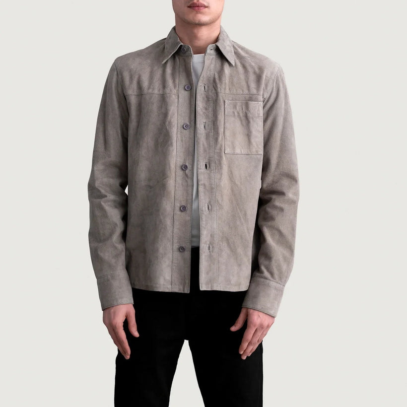 Scout Grey Suede Leather Shirt voor Heren