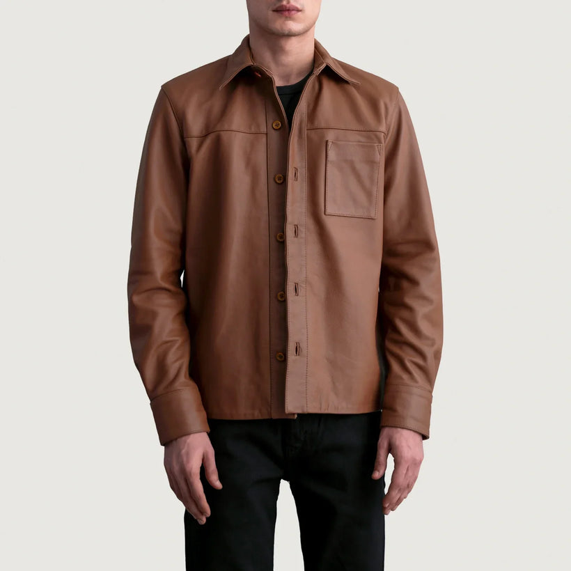 Scout Matte Bruin Leather Shirt voor Heren