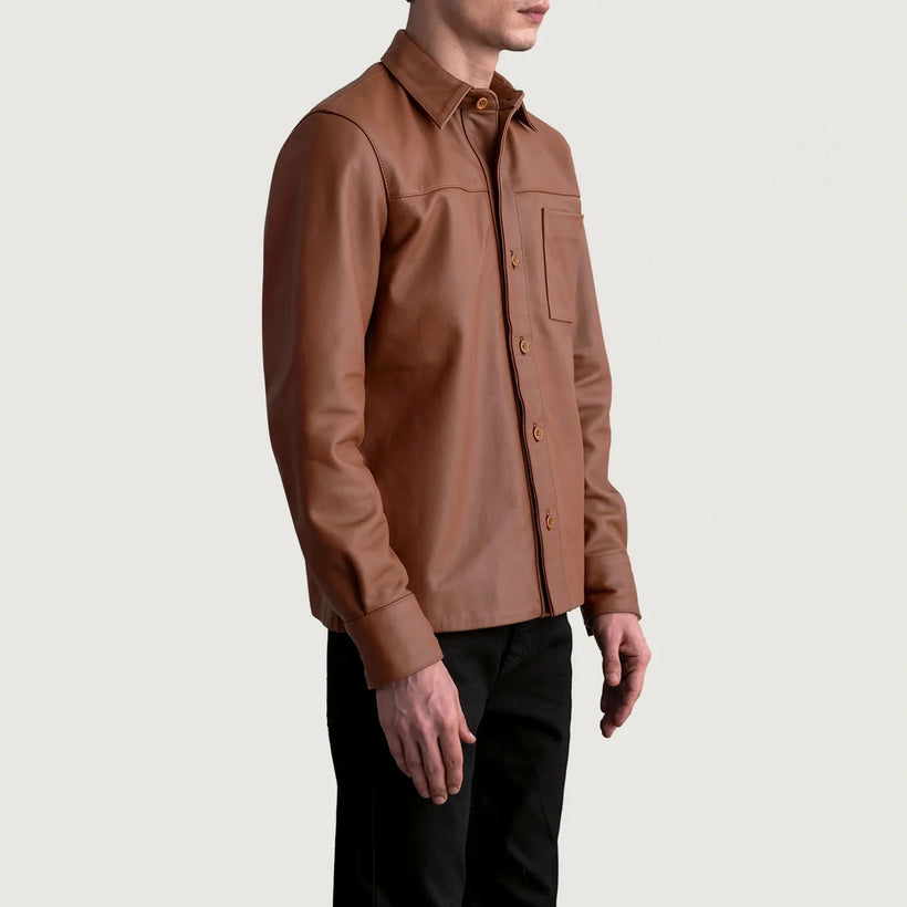Scout Matte Bruin Leather Shirt voor Heren