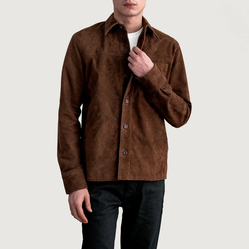 Scout Mocha Suede Leather Shirt voor Heren