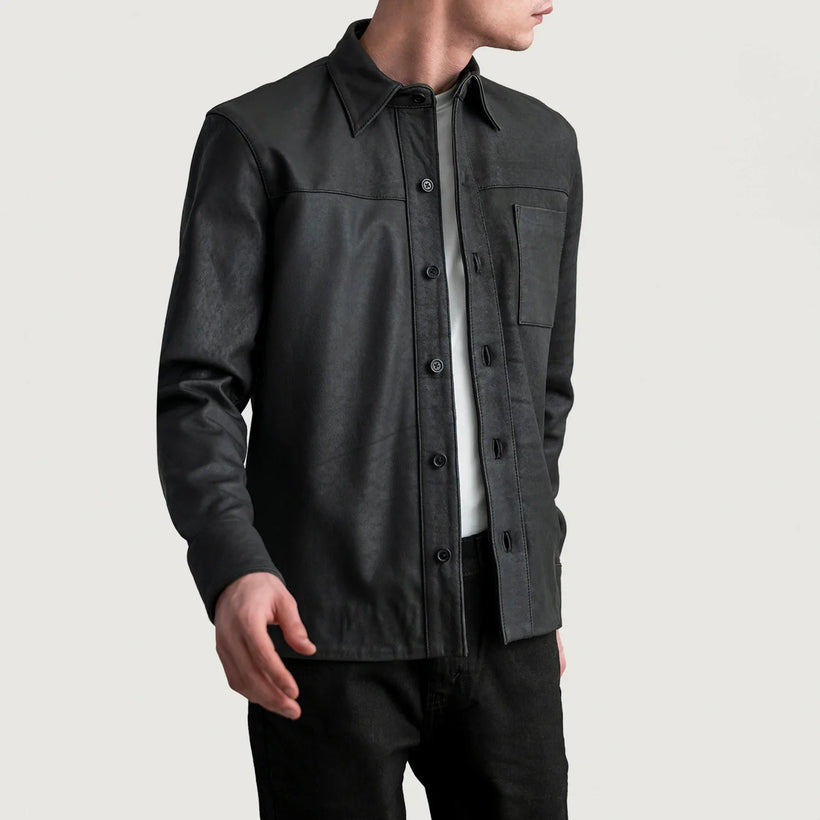 Scout Tumbled Zwart Leather Shirt voor Heren