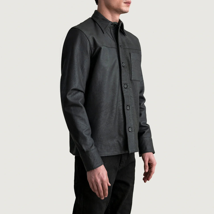 Scout Tumbled Zwart Leather Shirt voor Heren