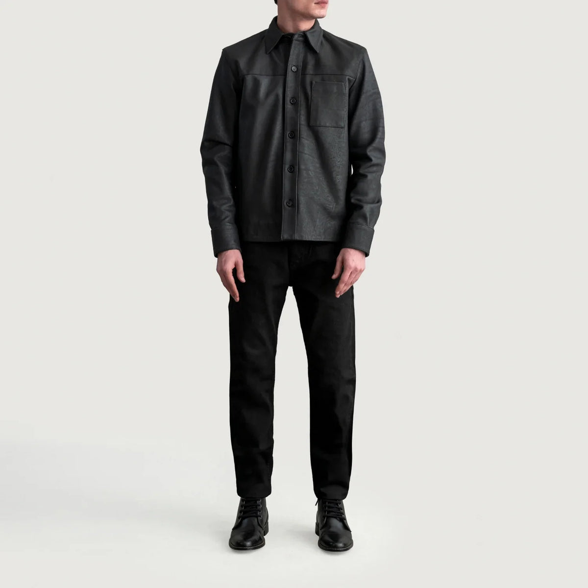 
Detailopname of Shirt & Buttons Hardware on Scout Tumbled Zwart Leather Shirt voor Heren