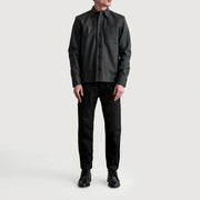 
Detailopname of Shirt & Buttons Hardware on Scout Tumbled Zwart Leather Shirt voor Heren