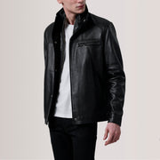 Sean Zwart Leather Classic Leren Jas voor Heren For Men in Black Sheepskin Leather - Front Profile View &amp; Tailored Silhouette | Buy Online