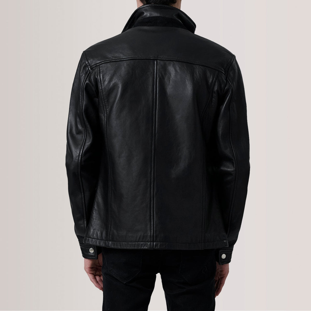Close-Up Detail of Shirt &amp; Zipper Hardware on Sean Zwart Leather Classic Leren Jas voor Heren For Men
