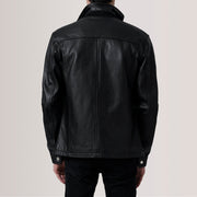 Close-Up Detail of Shirt &amp; Zipper Hardware on Sean Zwart Leather Classic Leren Jas voor Heren For Men