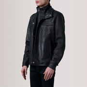 
Sean Zwart Snuffed Classic Leren Jas voor Heren For Men - Zijaanzicht met ergonomische mouwsnede