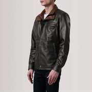 Sean Bruin Leather Classic Leren Jas voor Heren For Men - Lateral Side Profile View Showing Sleeve Cut &amp; Athletic Taper Fit