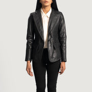 
Selina Zwart Leren Leren Blazer voor Dames in Black Sheepskin Leather - Vooraanzicht & getailleerd silhouet | Online kopen