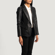 
Black Sheepskin leather Blazer - Achteraanzicht met getailleerde schouders & strakke zoom