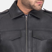 
Black Calfskin leather Jacket - Achteraanzicht met getailleerde schouders & strakke zoom