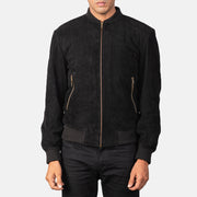 
Detailopname of Varsity & Zipper Hardware on Shane Zwart Suede Leren Bomberjack voor Heren