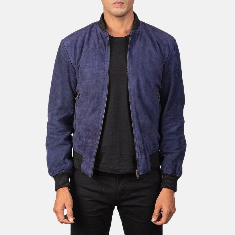 Shane Blauw Suede Leren Bomberjack voor Heren