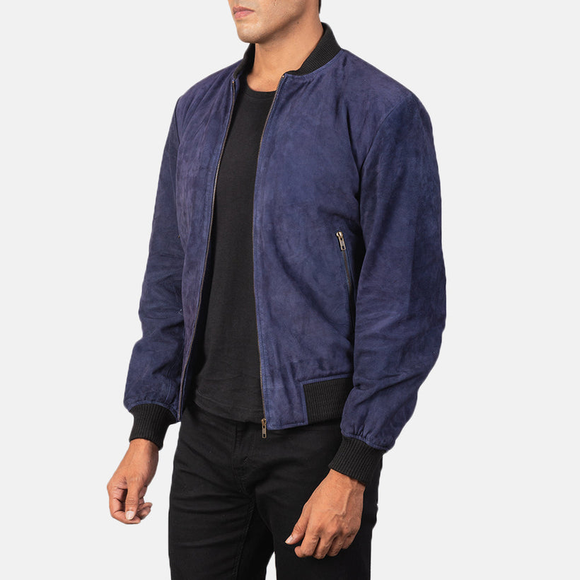 Shane Blauw Suede Leren Bomberjack voor Heren