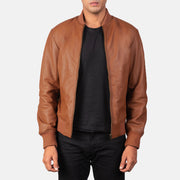 Men's Shane Bruin Leren Bomberjack voor Heren in Brown Sheepskin Leather - Front Profile View &amp; Tailored Silhouette | Buy Online