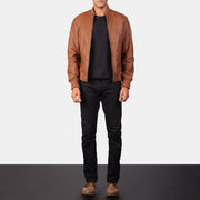 Men's Shane Bruin Leren Bomberjack voor Heren - Lateral Side Profile View Showing Sleeve Cut &amp; Athletic Taper Fit