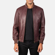 Men's Shane Kastanjebruin Leren Bomberjack voor Heren in Maroon Sheepskin Leather - Front Profile View &amp; Tailored Silhouette | Buy Online