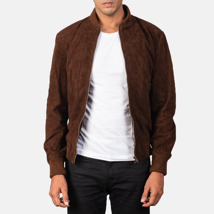 Shane Mocha Suede Leren Bomberjack voor Heren