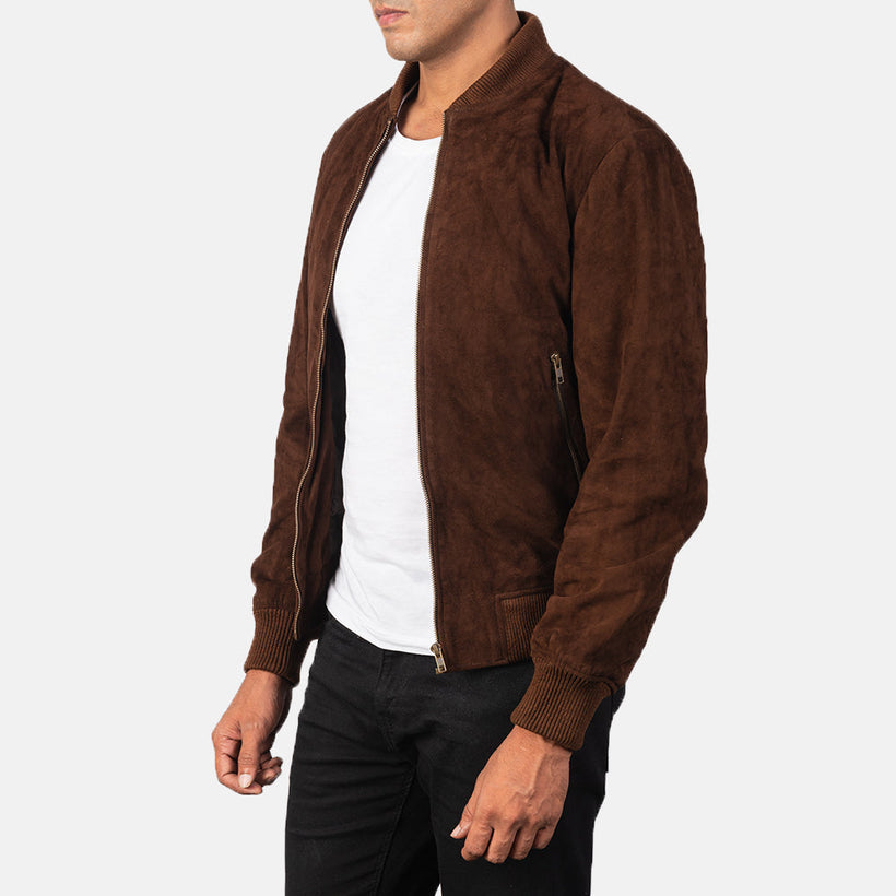 Shane Mocha Suede Leren Bomberjack voor Heren